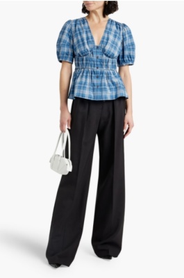 DEREK LAM 10 CROSBY Maureen 平行绉缝格纹棉府绸上衣<br />       1.5折 $60（约431.28元）