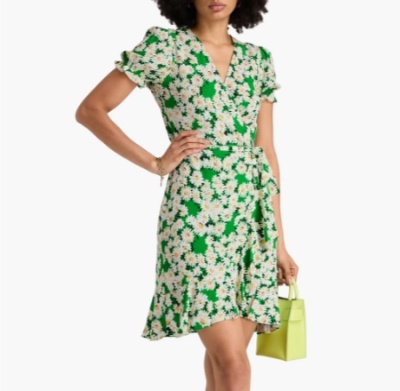 DVF Emilia 荷叶边花卉印花绉纱裹身裙<br />       3.5折 $135.8（约975.38元）