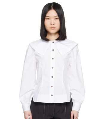 Ganni  White Frill 娃娃领衬衣 鞠婧祎同款<br />       6.3折 $135（约971.73元）