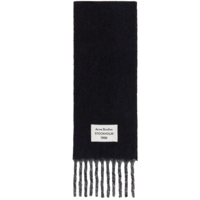 Acne Studios 黑色 & 灰色 Fringed Logo Label 围巾<br />       7.1折 $298（约2145.75元）