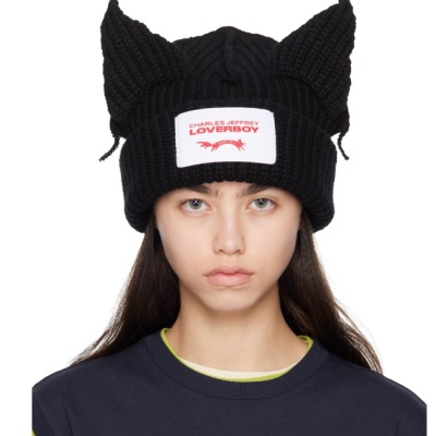 中站含税！Charles Jeffrey LOVERBOY 黑色 Chunky Ears 毛线帽<br />       $185（约1330.8元）