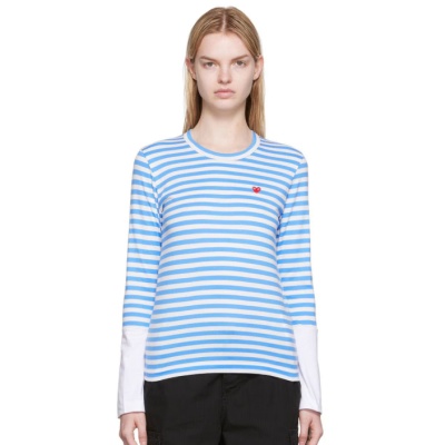 Comme des Garçons Play 白色 & 蓝色 Small Heart Patch 长袖 T 恤<br />       $135（约963.12元）