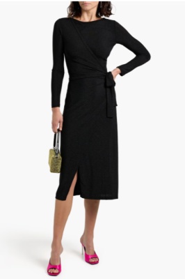 DVF Simona 裹身效果金属感弹力平纹针织中长连衣裙<br />       4.5折 $171（约1223.57元）