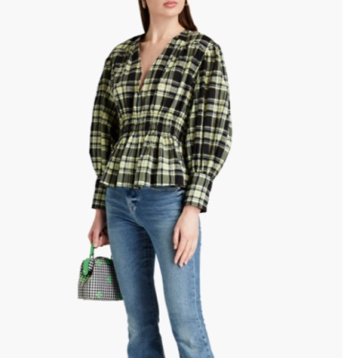 Ganni 格纹棉混纺泡泡纱衬衫<br />       3.5折 $76（约542.4元）