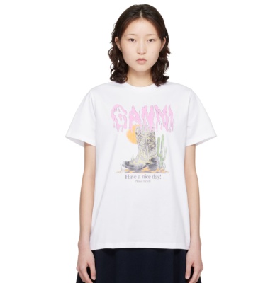 GANNI 白色 Western Boot Print T 恤<br />&nbsp;&nbsp;&nbsp;&nbsp;&nbsp;&nbsp;&nbsp;8.5折&nbsp;$93.5（约648.43元）