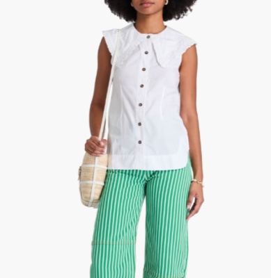 古力娜扎同款！Ganni 棉府绸荷叶边上衣<br />&nbsp;&nbsp;&nbsp;&nbsp;&nbsp;&nbsp;&nbsp;2.6折&nbsp;$42.24（约291.41元）