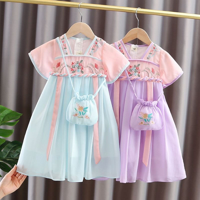 【券后价:39元】 夏季薄款短袖唐装超仙中国风汉服女童连衣裙 - 万达商场童装玩具工厂直销店