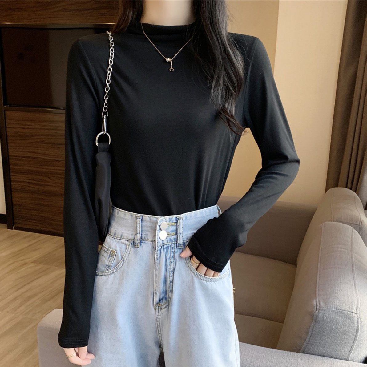 【券后价:19.8元】 【多个款式】薄款半高领莫代尔打底衫 - 奢皇冠服饰旗舰店