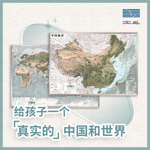 共2张中国和世界地形图36家用墙贴