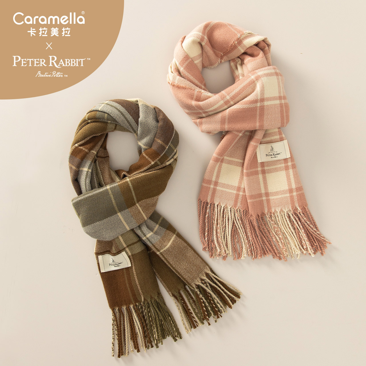 【券后价:30.91元】 caramella&比得兔联名围巾女士格纹 - caramella服饰旗舰店