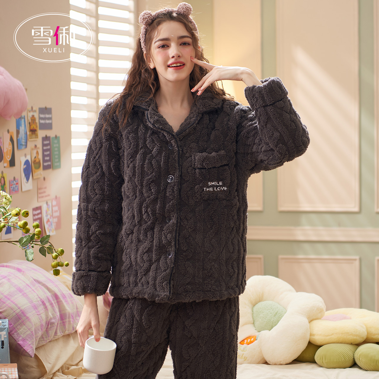 【券后价:129元】 雪俐冬季睡衣女三层夹棉女珊瑚绒冬款加厚 - 雪俐旗舰店