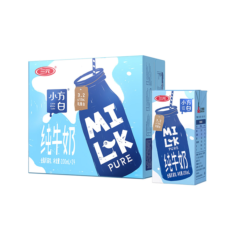 【券后价:49.4元】 【2箱】三元小方白纯牛奶200ml*24盒 - 天猫超市