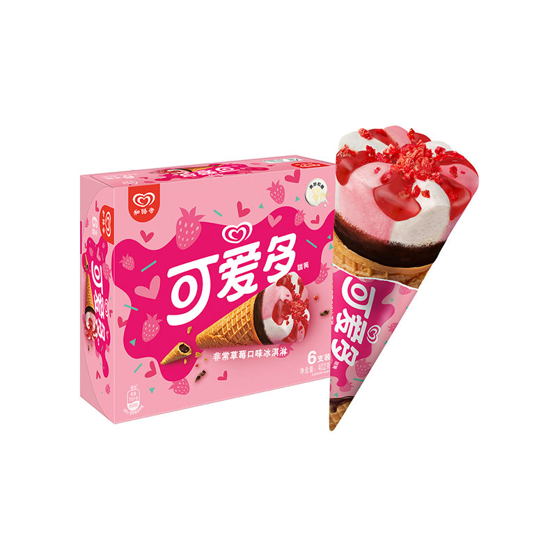 【券后价:45.5元】 拍4！和路雪可爱多冰激凌草莓口甜筒67g*6支 - 天猫超市