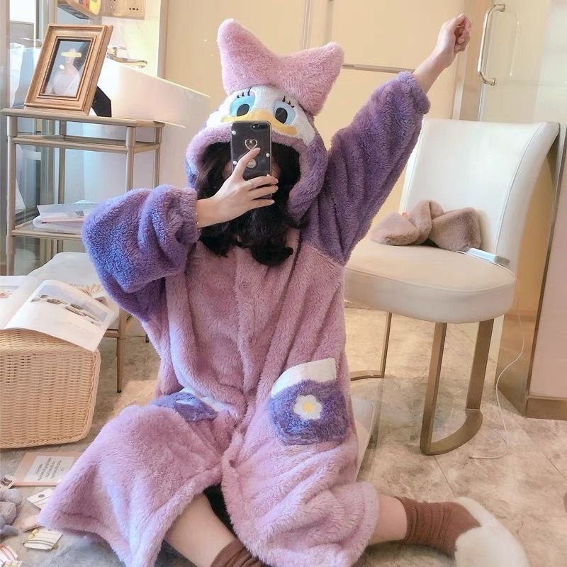 【券后价:59元】 睡衣女春秋冬季珊瑚绒睡袍情侣男加厚学生长 - 乐购好莱坞
