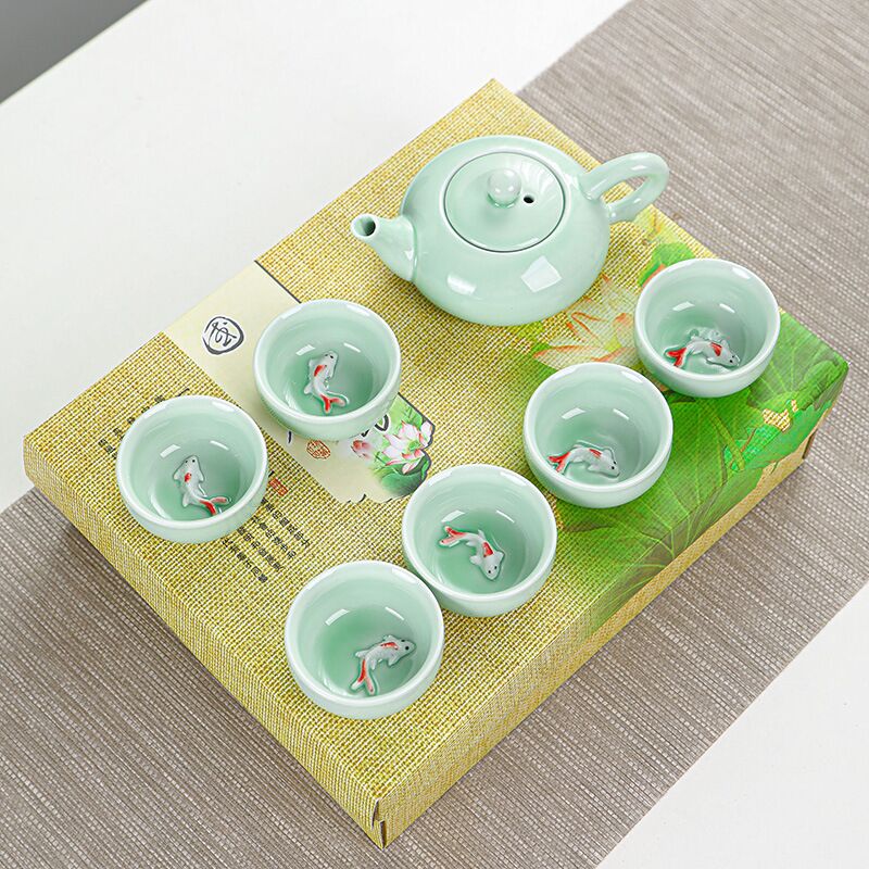 【券后价:19.9元】 杯中鱼陶瓷中式茶具7件 - 潮之网生活馆