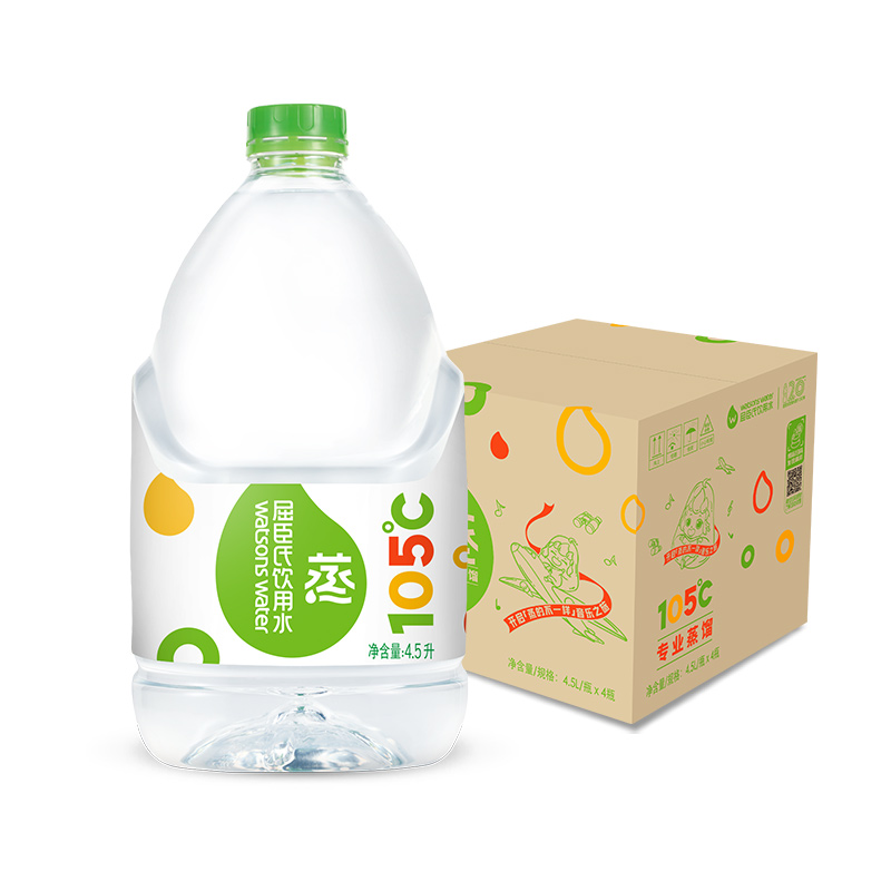 【券后价:127.7元】 拍3件！屈臣氏105°蒸馏制饮用水4.5L*12桶 - 天猫超市