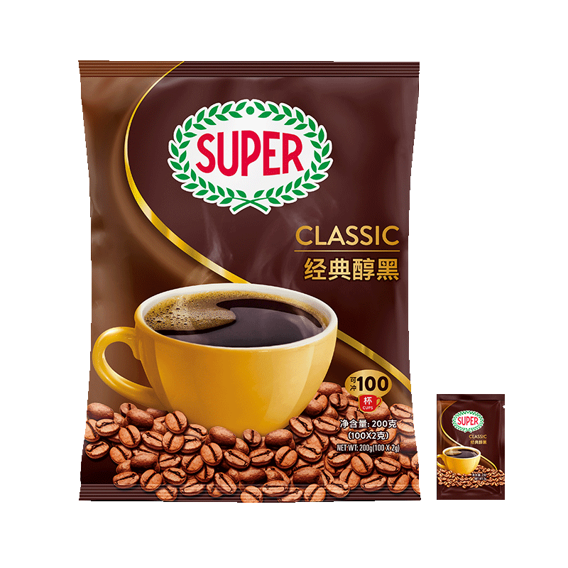 【券后价:49元】 【送五包】原装进口低脂粉纯黑咖啡2g*100包 - super食品旗舰店