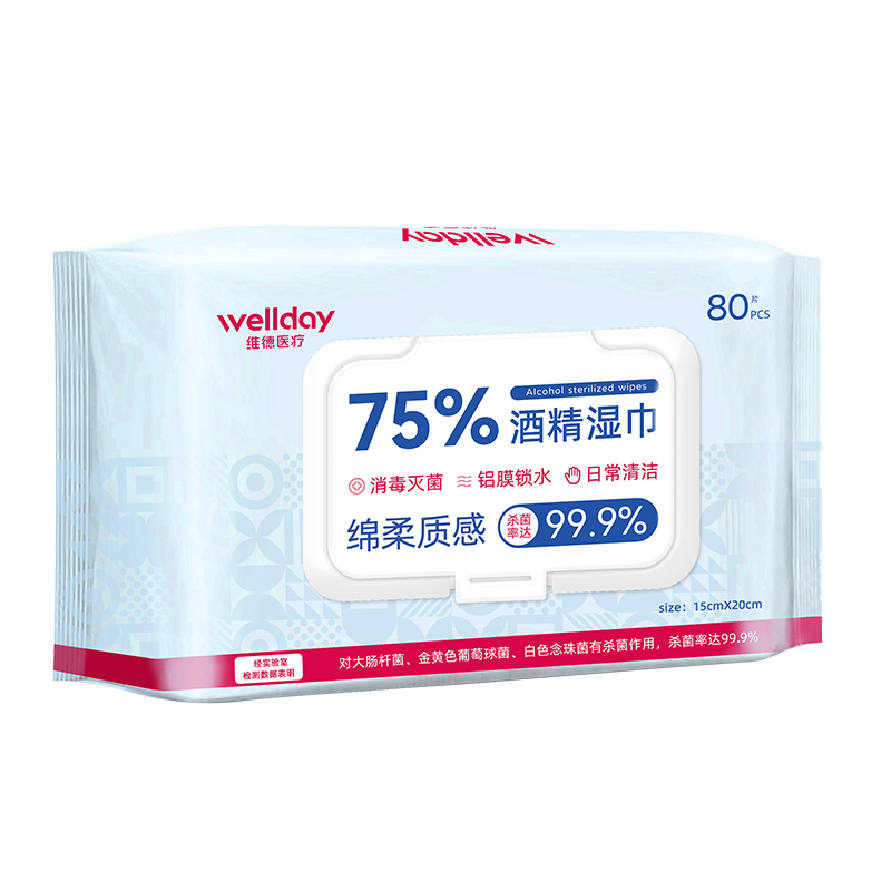 【券后价:13.8元】 维德医疗75%酒精湿巾医用消毒湿巾棉片 - 阿里健康大药房