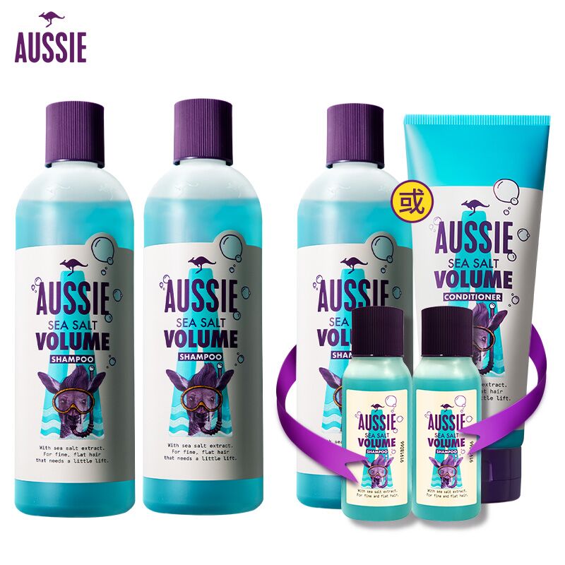 【券后价:158.9元】 Aussie袋鼠海盐小蓝瓶洗发水300ml*2 - aussie旗舰店
