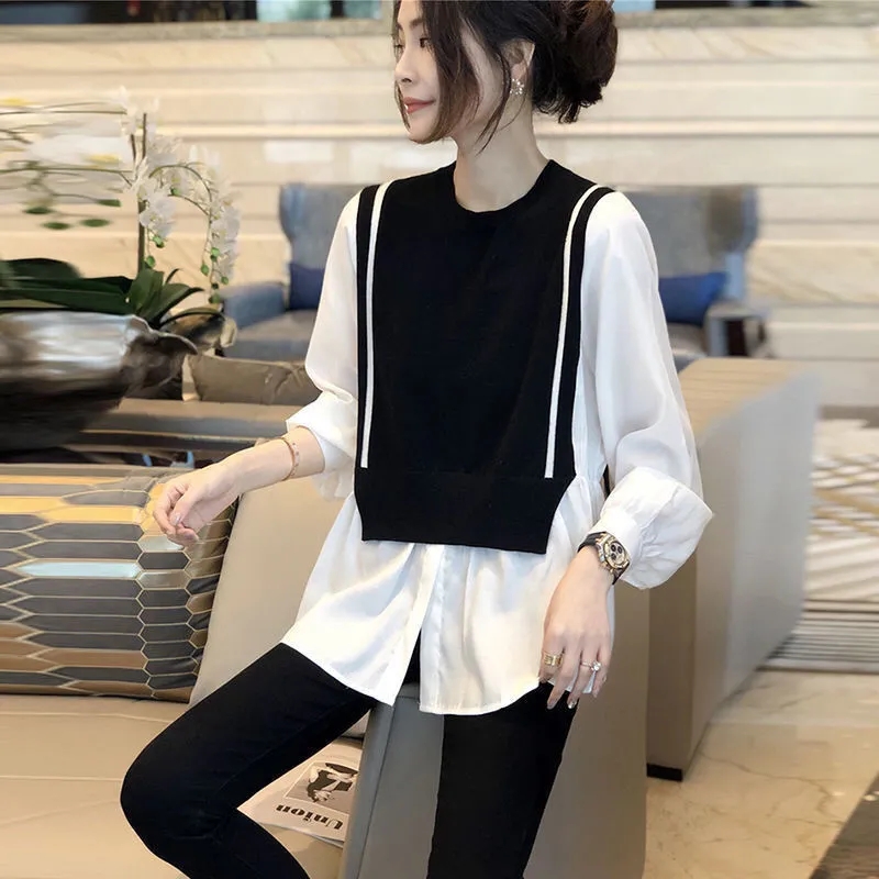 【券后价:45元】 春秋季洋气拼接设计感小众衬衫女 - 卓陆服饰精品