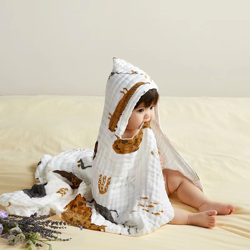 【券后价:49元】 babycare儿童带帽纯棉纱布浴巾 - babycare旗舰店