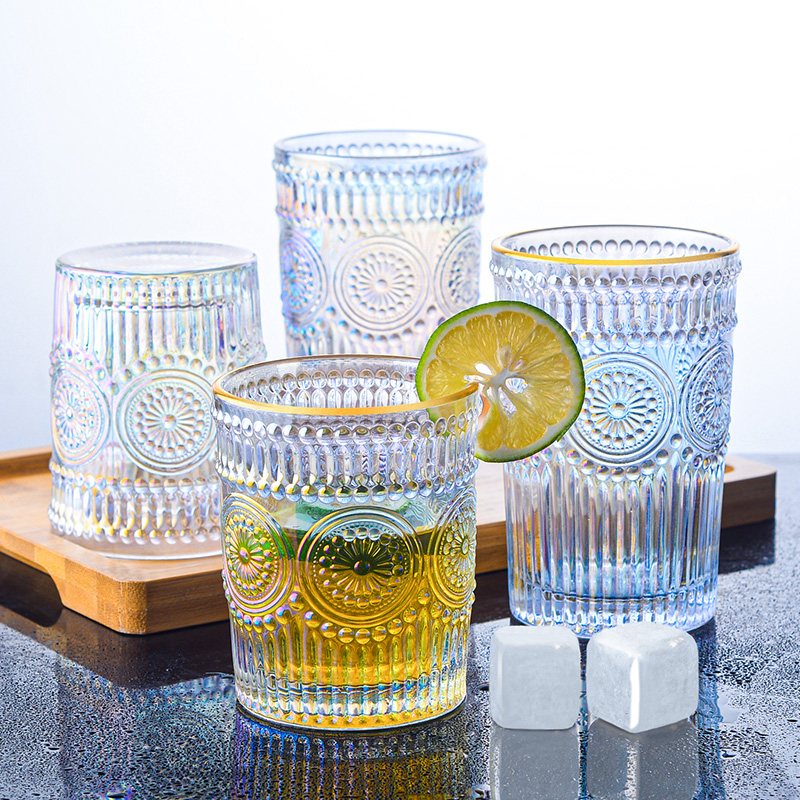 【券后价:3.95元】 ins风浮雕杯金边太阳花玻璃杯 - 曼薇旗舰店