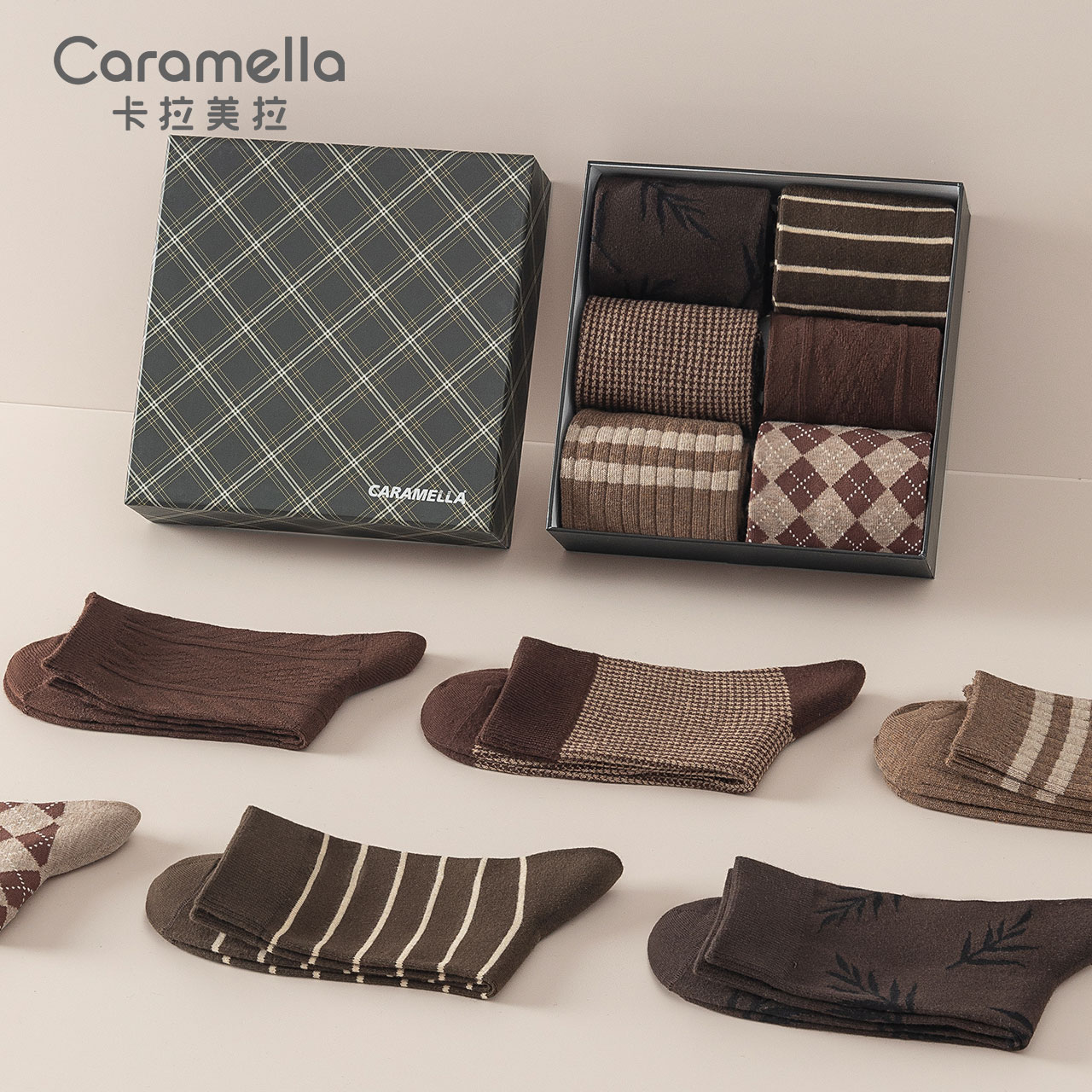 【券后价:52.91元】 caramella冬季男中筒袜商务礼盒6双装 - caramella服饰旗舰店