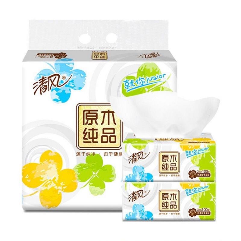 【券后价:8.9元】 清风四叶草原木抽纸3层6包 - 一二三家居专营店