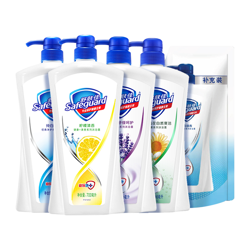 【券后价:69.9元】 舒肤佳沐浴露(白+柠+薰+金)700mlx4+白230ml - 天猫超市