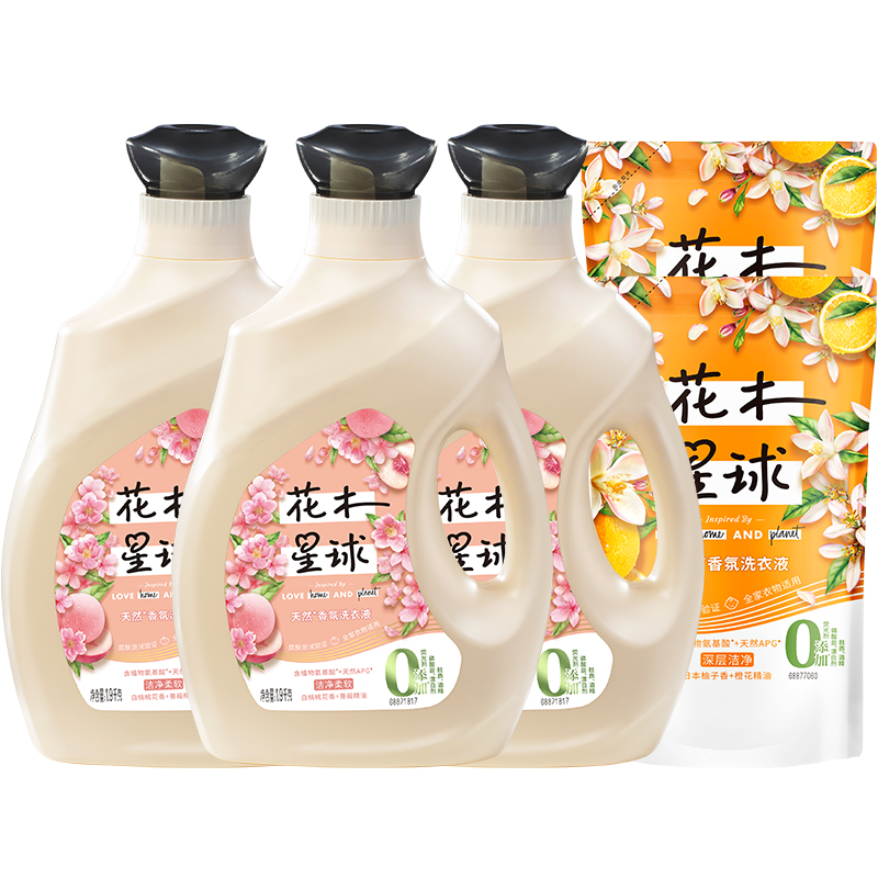【券后价:72.9元】 返30猫卡！花木星球洗衣液1.9kg*3+500g*2 - 天猫超市