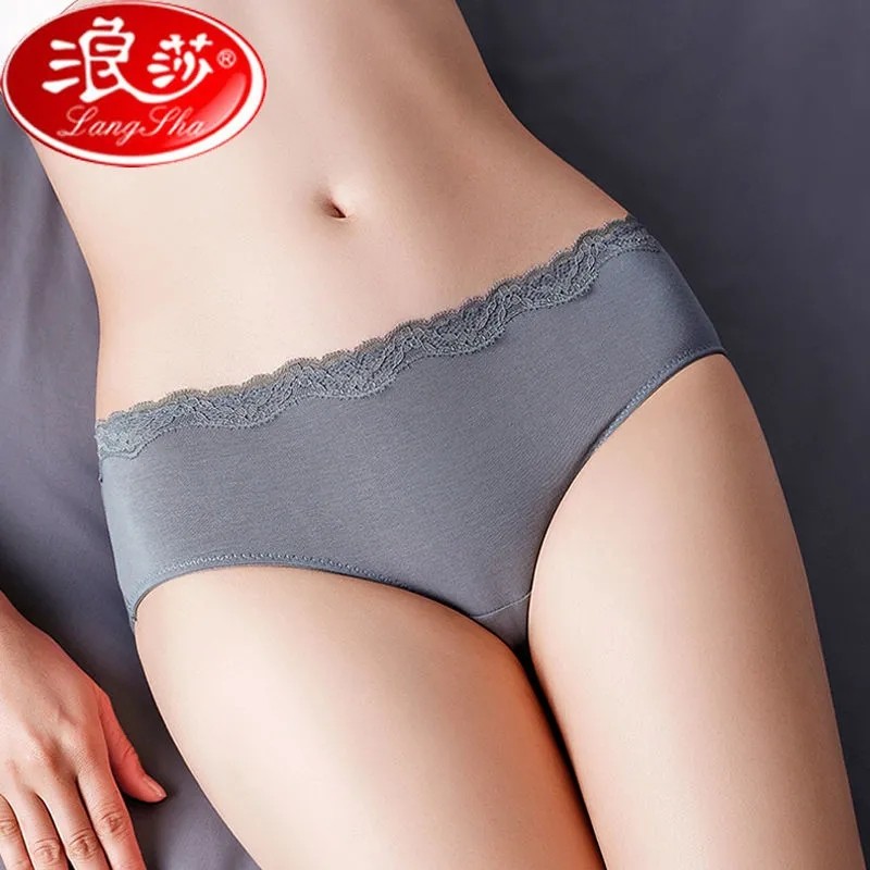 【券后价:55元】 浪莎4条装女纯棉中腰蕾丝性感内裤 - 浪莎优品店
