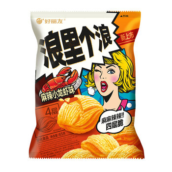 好丽友（orion）膨化食品 休闲零食 四层薯片 浪里个浪麻辣小龙虾味65g/袋