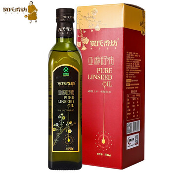 【自营】贺氏香坊 一级冷榨清香型亚麻籽油500ml