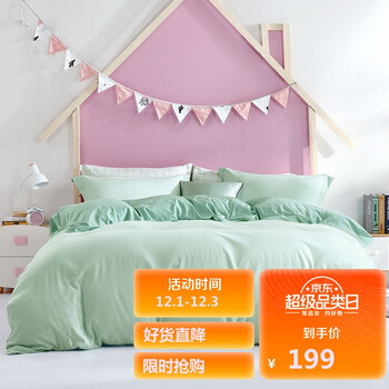 百丽丝 水洗棉四件套 浅绿 1.8米床 220*240cm