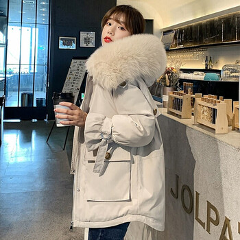 【旗舰店】拉夏贝尔棉服女21年冬季新款女装冬装外套女 米白色