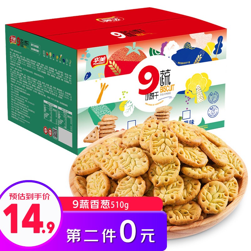好价-华美 9蔬饼干香葱味510g
叠加以上49-20券，2件 9.9
