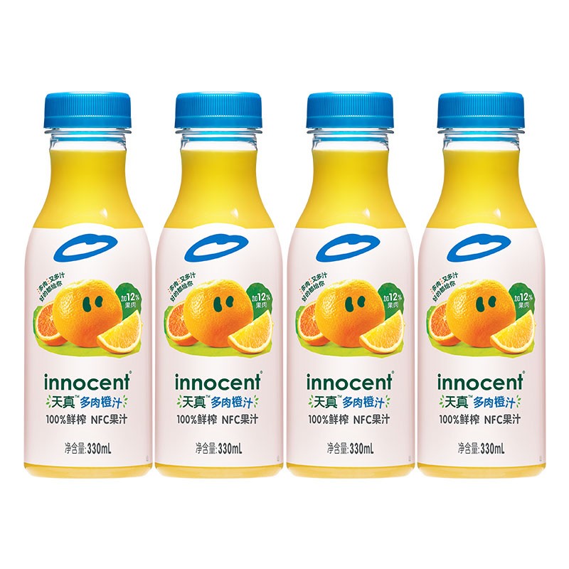 天真多肉橙汁100%鲜榨NFC果汁0添加330ml*4，买6件62.1
