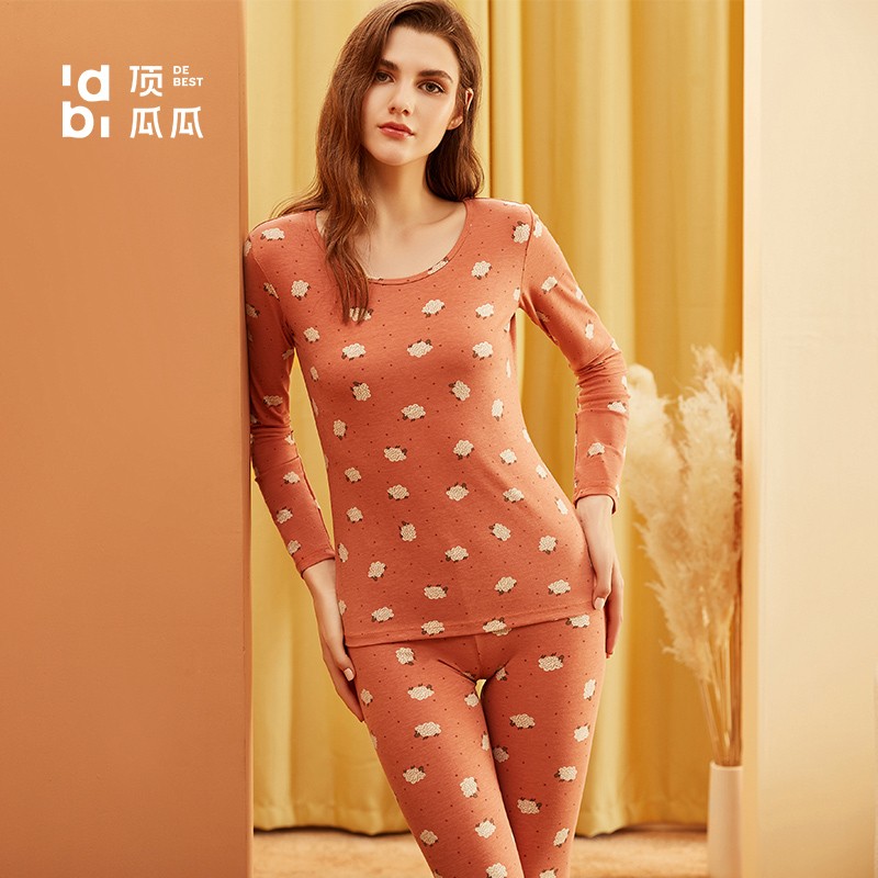 顶瓜瓜秋衣秋裤女秋冬保暖内衣棉质圆领
甜美印花修身，29包U高弹贴肤，尺码全，多色可选

