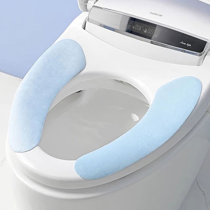 【补贴价:1.9元】 爆疯鱼 马桶垫 通用型粘贴式马桶贴 可水洗加厚短毛绒防滑马桶坐便垫 浴室卫生间用品 3对装 颜色随机
