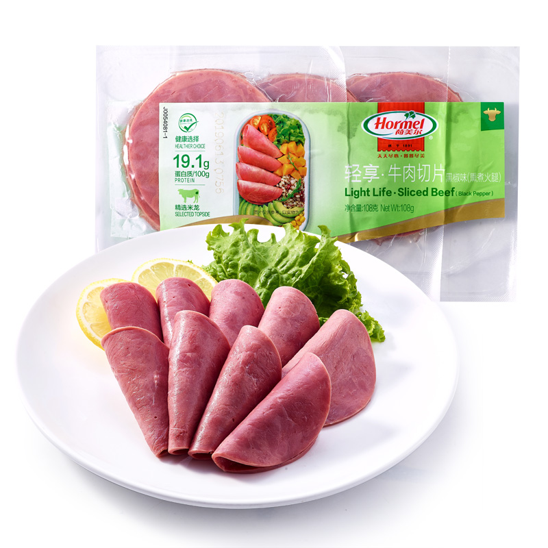 荷美尔轻享牛肉切片 108g/份
 
拍11件，买一送一，8.8折叠299-150券，实付138.46，折6.29每件