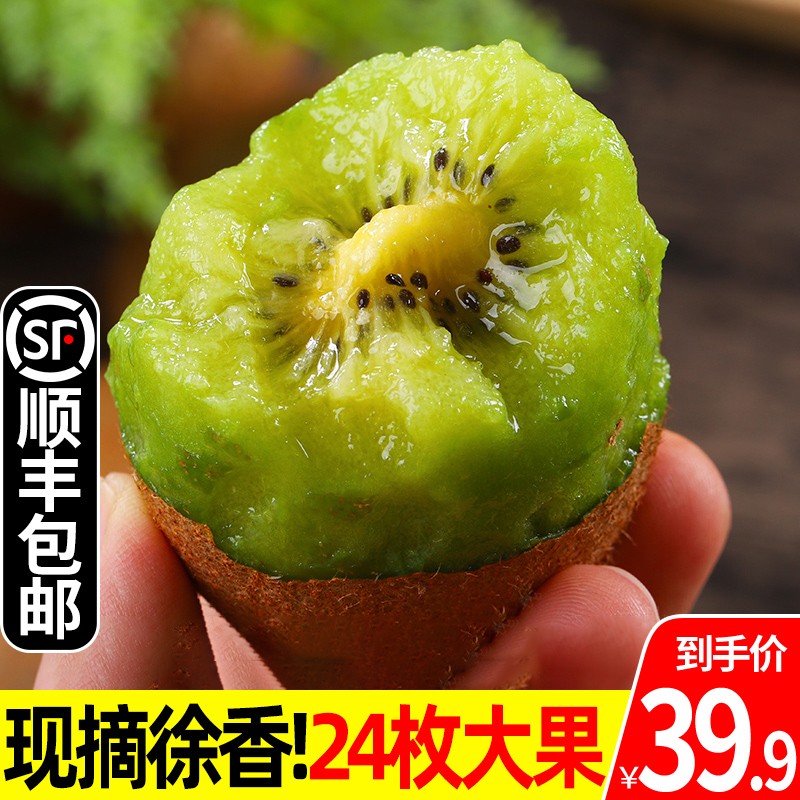 陕西周至 徐香绿心猕猴桃大果24枚 单果90-100g 到手29.9元
