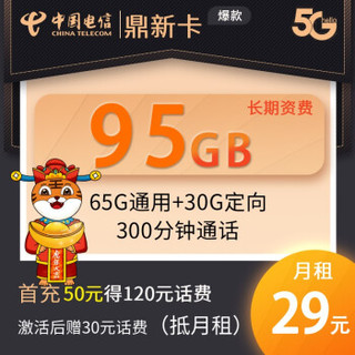 CHINA TELECOM 中国电信 鼎新卡-29月租-95G-300分钟-20年期限