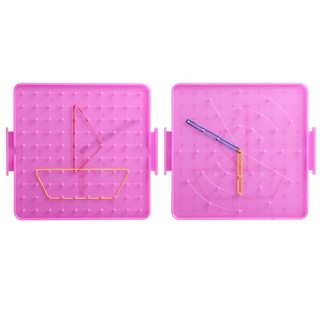 LIUXIN 六鑫 16cm学生钉板 双面钉子板 小学一二年级认识图形用 附10根彩色皮筋 几何图形板 粉红色