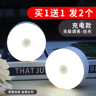 小夜灯可充电学生宿舍触摸小灯卧室睡眠 充电款按按灯-白光(无极调光)