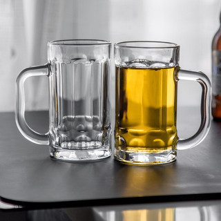 萌物坊 大容量加厚柄扎啤杯玻璃啤酒杯 2只装