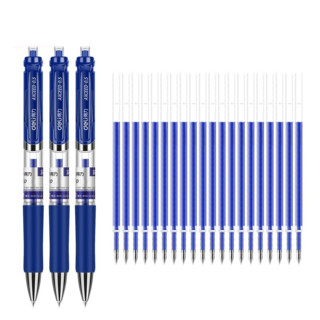 deli 得力 33388 按动中性笔 蓝色 0.5mm 3支装 笔芯20支