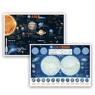 《地理百科知识挂图墙贴：太阳系+八十八星座图》（套装共2张）