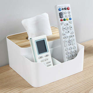 Neyankex 多格纸巾盒创意桌面木盖抽纸盒家用客厅茶几简约塑料遥控器收纳盒 方形收纳格款（180*170*75mm）