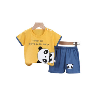 温小影 2022夏季新款棉儿童短袖T恤套装韩版婴幼儿宝宝短袖短裤两件套 F13-国宝 90CM
