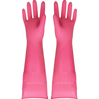 ORGEFY 澳格菲 清洁防护乳胶手套中号加长型柔韧耐用耐油防滑粉色一双装